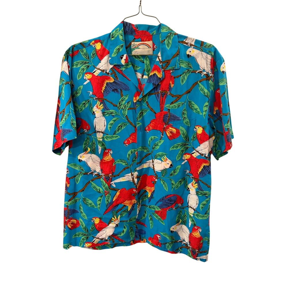 Paradise Found Hawaiian Shirt with Tropical Parrot & Cockatoo Print